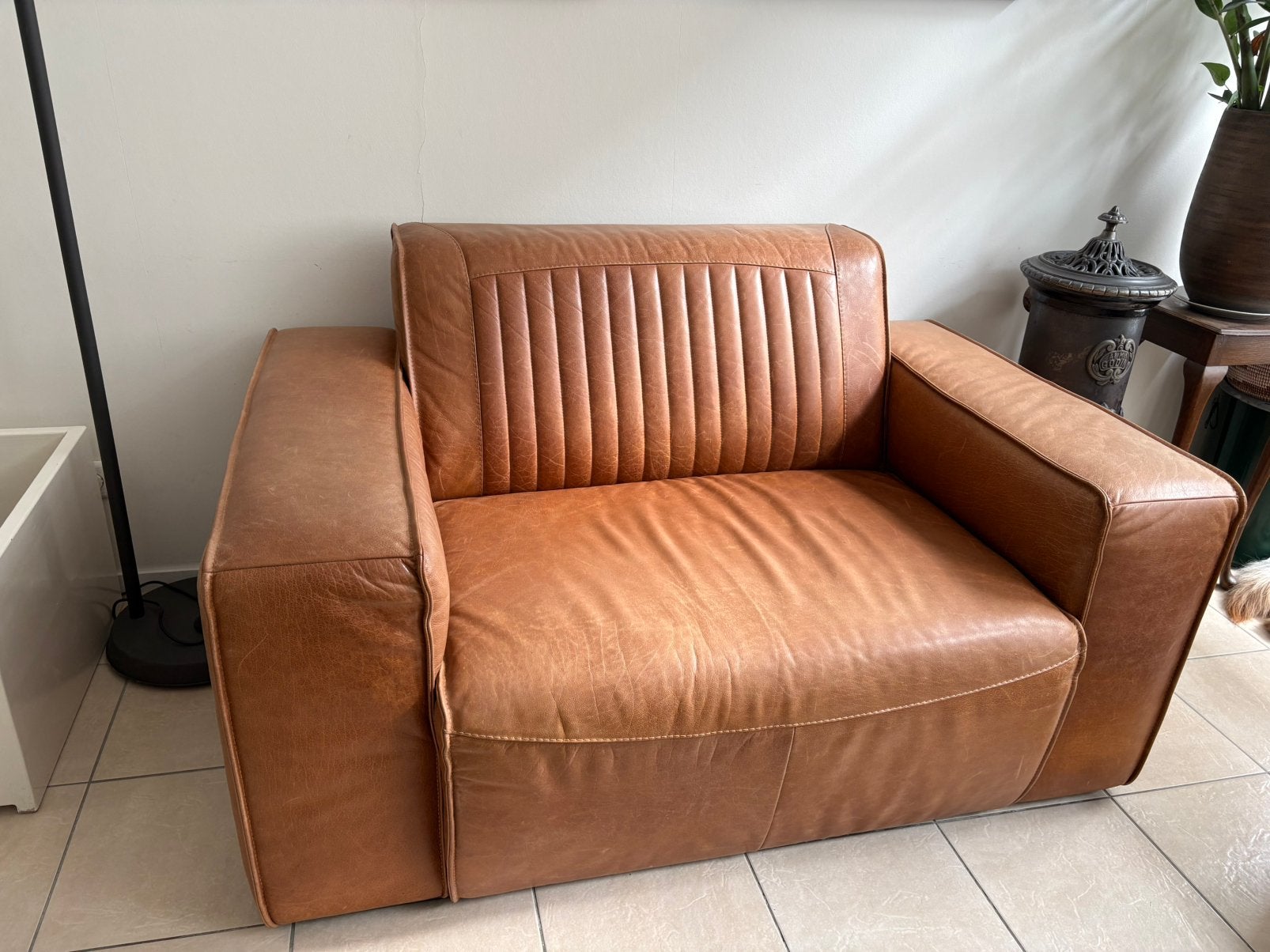 Leren Loveseat/1,5 zits, Ophalen, Gebruikt, Overige maten, Rechte bank