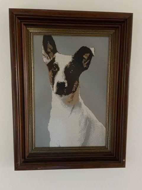 Zeer grote lijst met weefsel / weefwerk. Hond / boerenfox., Huis en Inrichting, Woonaccessoires | Wanddecoraties, Zo goed als nieuw