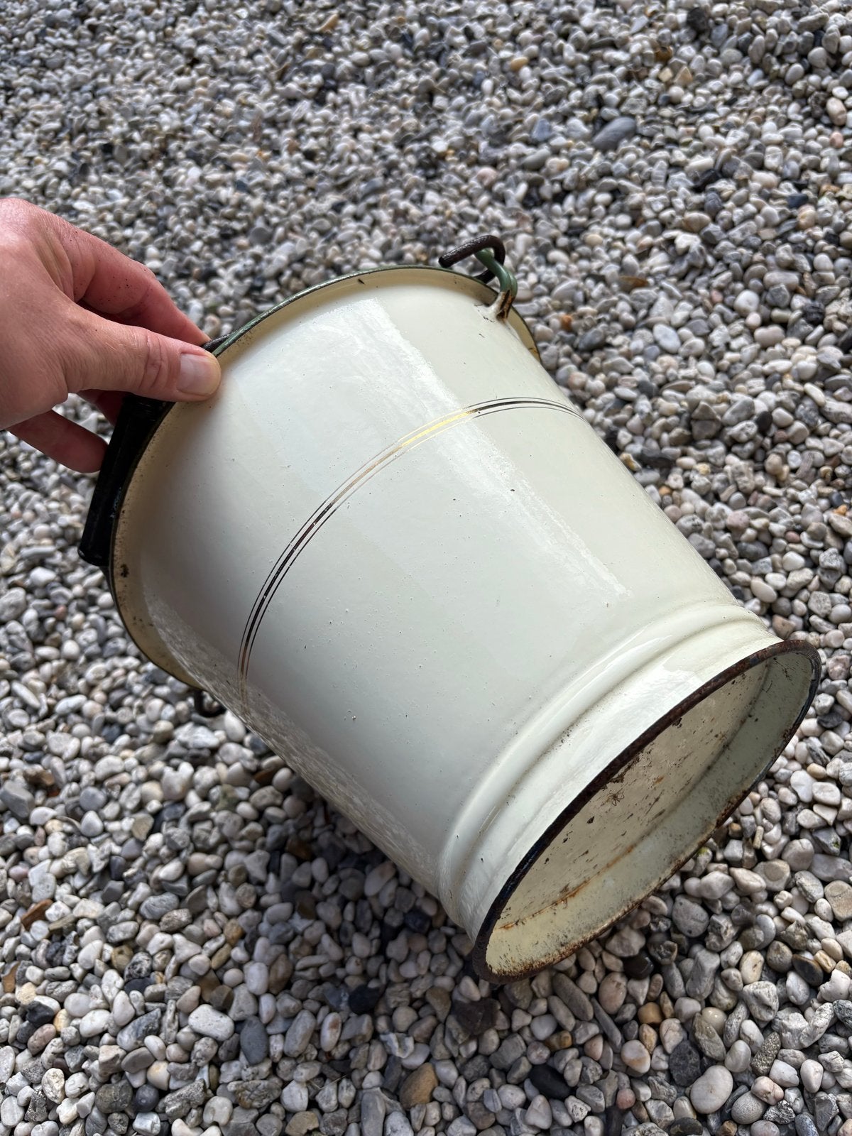 Vintage geëmailleerde emmer - waterdicht, Ophalen of Verzenden, Gebruikt, IJzer, Met handgreep