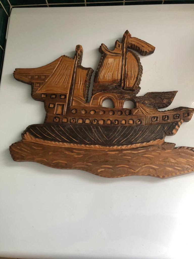 Uniek handgesneden houten schip wanddecoratie, Ophalen, Overige onderwerpen, Handgemaakt, Wanddecoratie