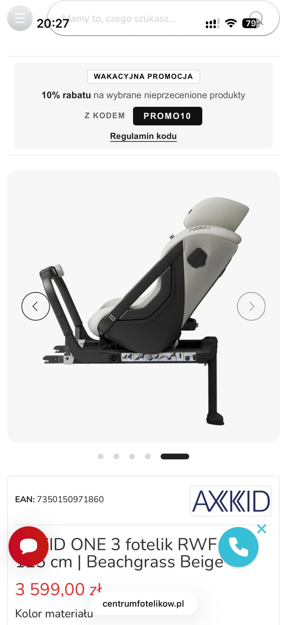 Axkid One 2 Arctic Mist Grey autostoel 61-125 cm, Kinderen en Baby's, Gebruikt, 0 t/m 18 kg, Verstelbare rugleuning, Isofix