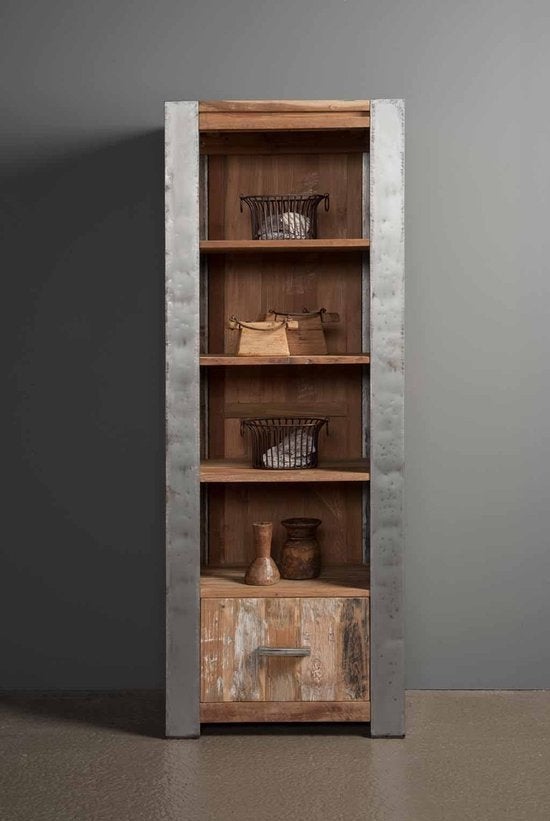 Industriële Boekenkast Hout en Metaal - Tower Living, Huis en Inrichting, Kasten | Boekenkasten, Ophalen, 50 tot 100 cm, Zo goed als nieuw