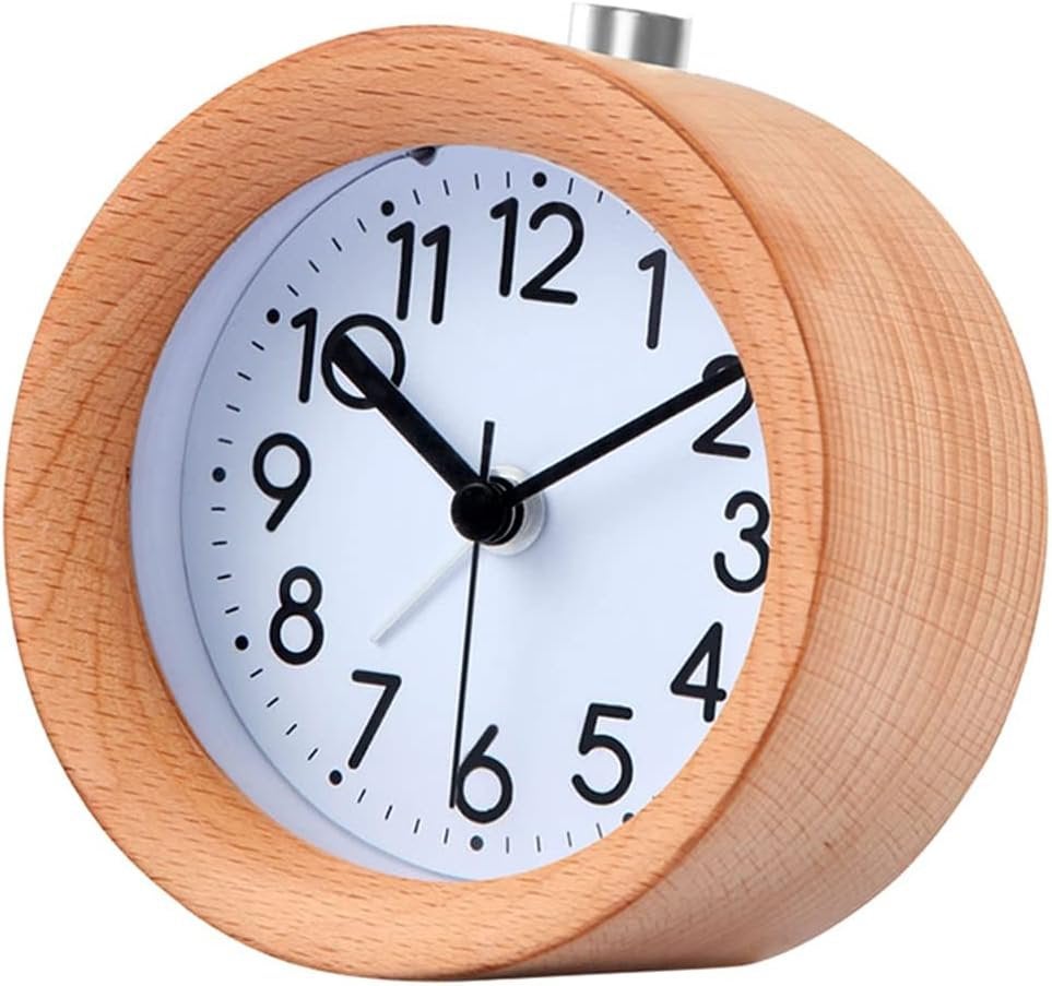 Houten klok Snooze-wekker voor naast het bed Ronde naald, Ophalen of Verzenden, Nieuw, Analoog, Staande klok