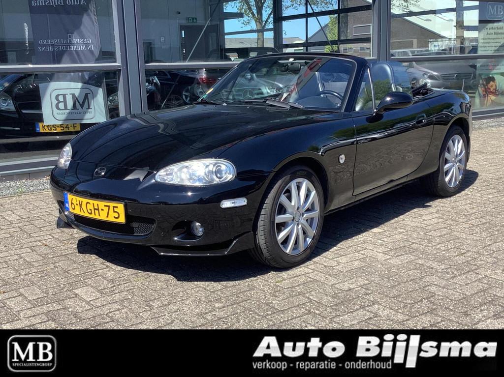 Mazda MX-5 1.6i Exclusive, lederen bekleding incl nwe apk en, Auto's, Mazda, Achterwielaandrijving, 4 cilinders, Cabriolet, Zwart