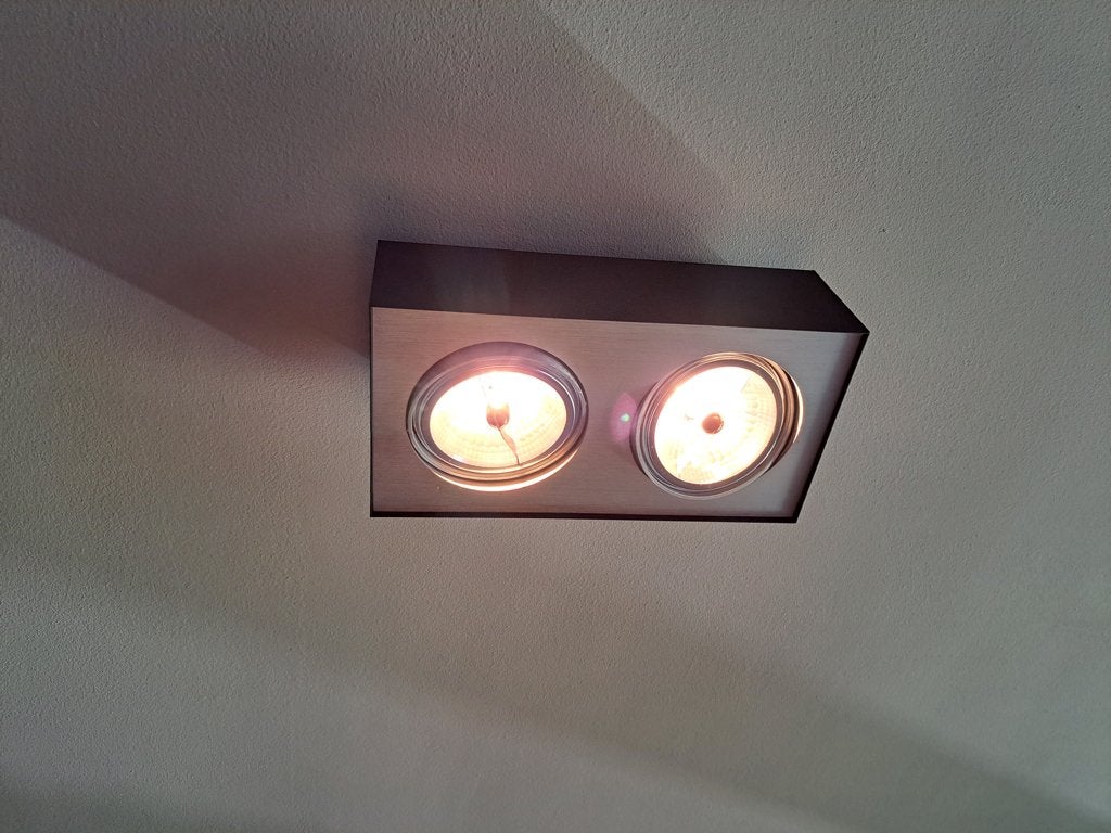 Twee Philips Lirio plafondspots zwart met zilver, Halogeen, Gebruikt, Philips, Metaal