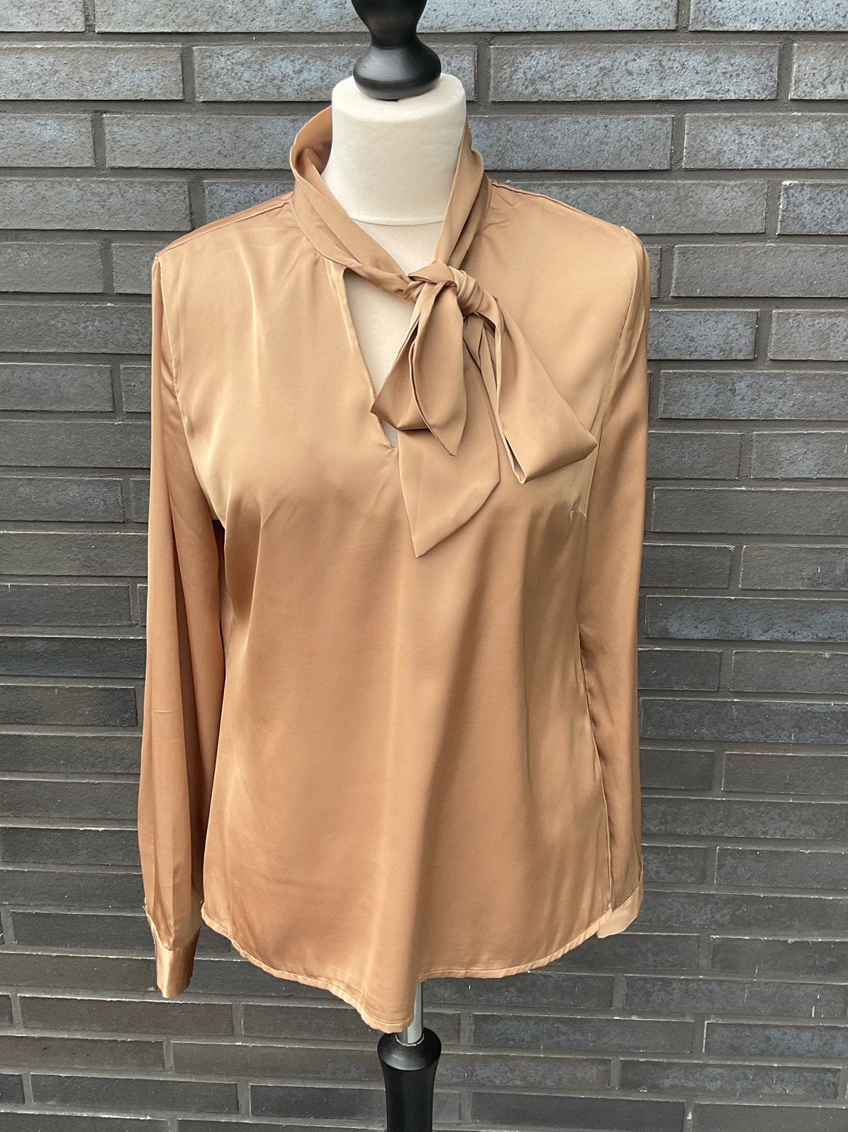 Mooie Tramontana glans blouse in camelkleur maat M (S), Kleding | Dames, Verzenden, Zo goed als nieuw, Maat 36 (S)