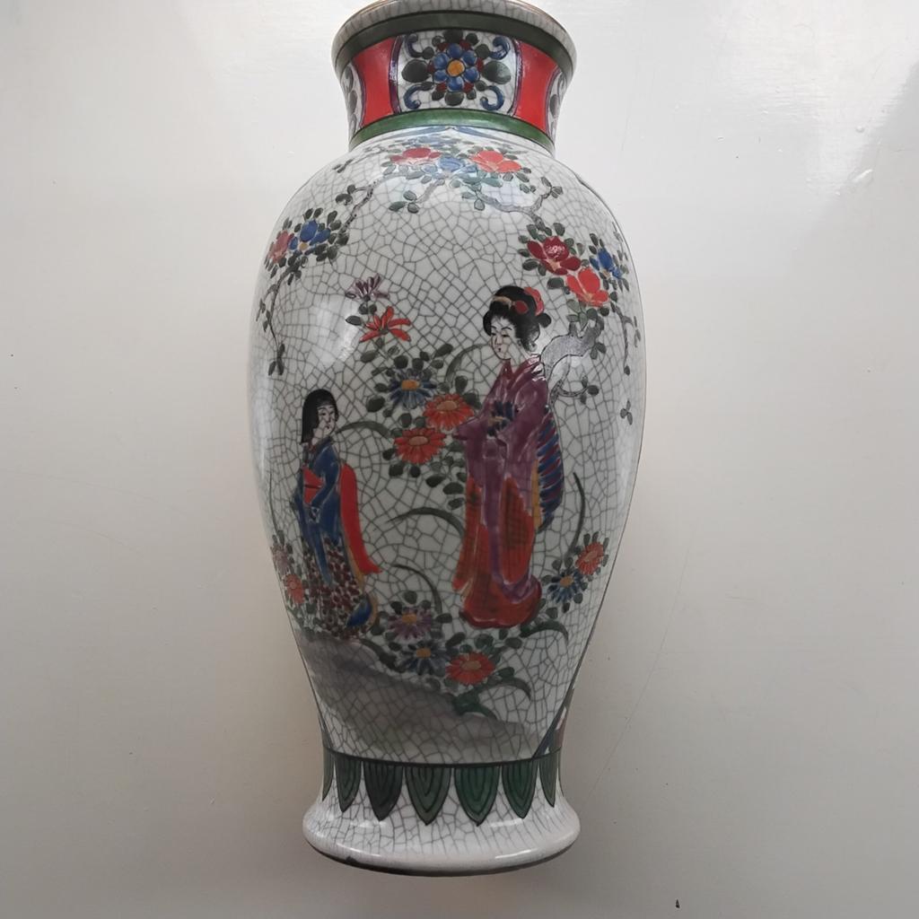 Craquelé Chinese vaas jaren 70 - kleurrijk handgeschilderd., Ophalen of Verzenden