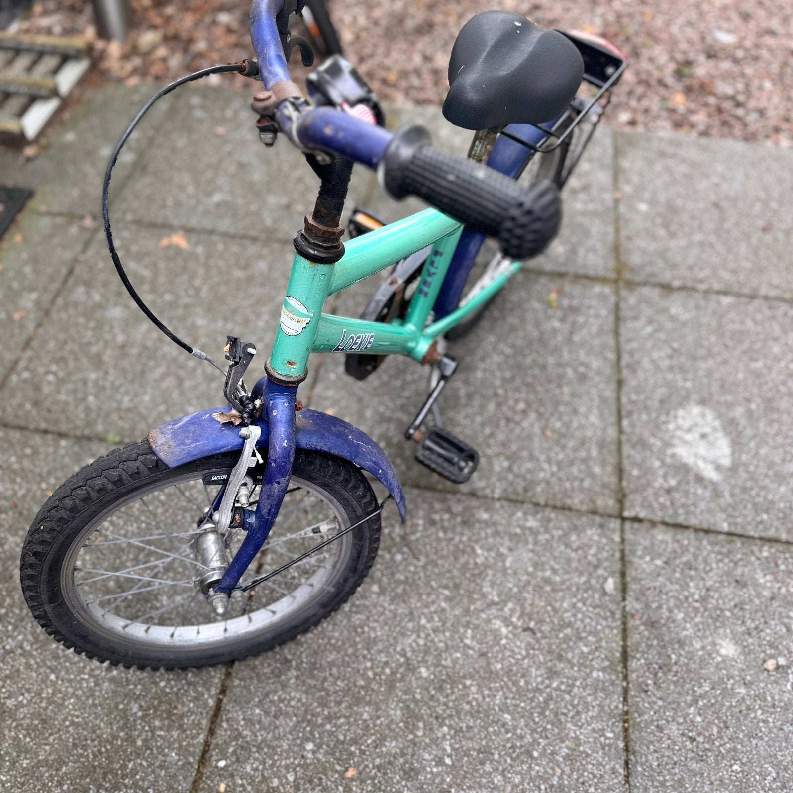 Toddler bike blue/green, Ophalen, Gebruikt, Zijwieltjes