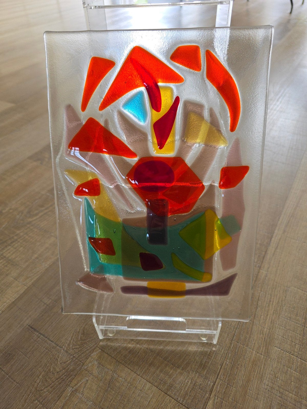 Vintage antieke kleurrijke art deco glassierkunst €39, Ophalen of Verzenden