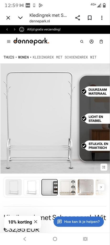Wit Kledingrek met Schoenrek - Duurzaam en Stabiel, Kleding | Dames, Kledingrekken, Nieuw, Ophalen of Verzenden