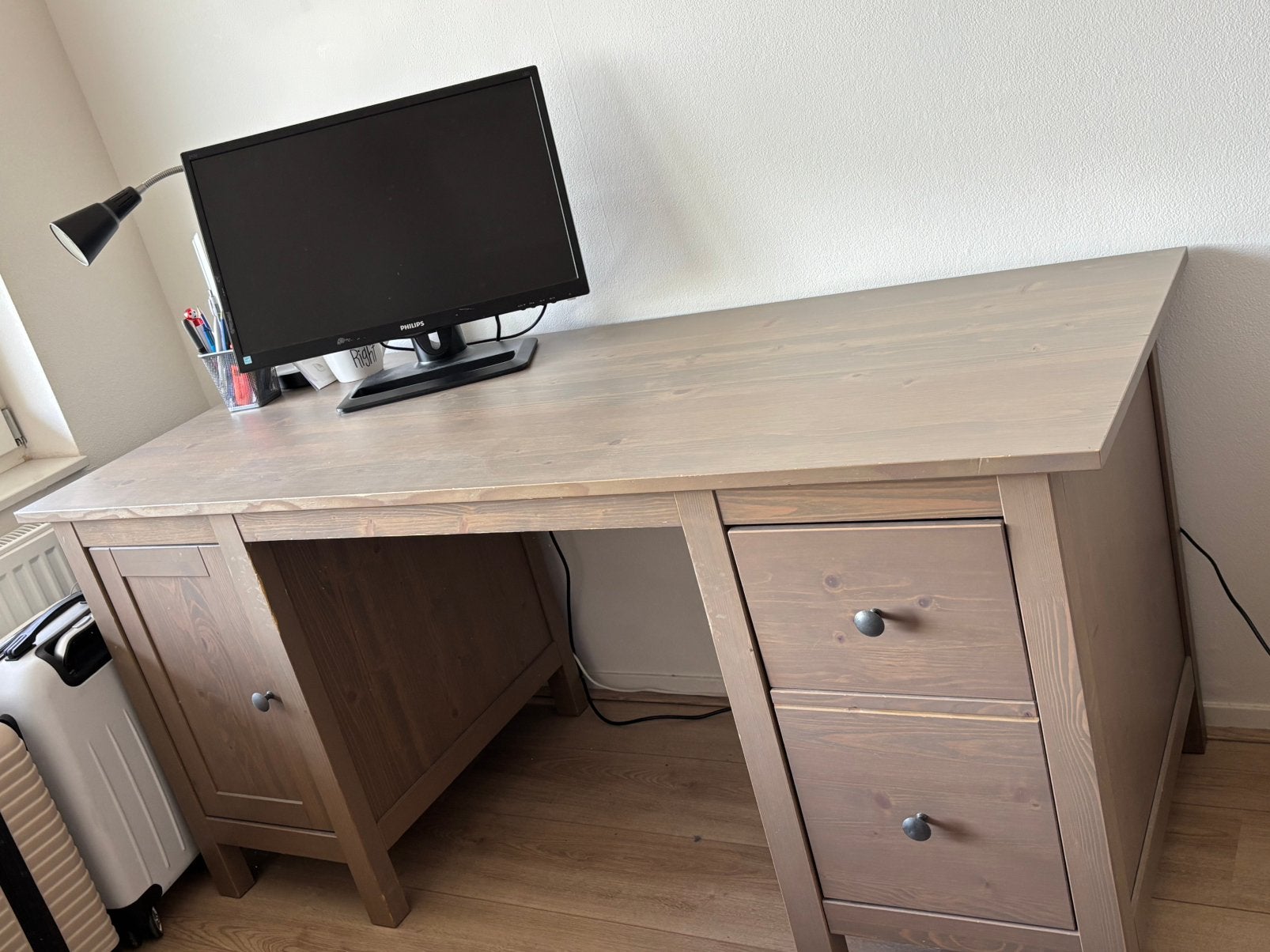 Bureau + stoel, Opbergruimte, Gebruikt, Bruin, IKEA
