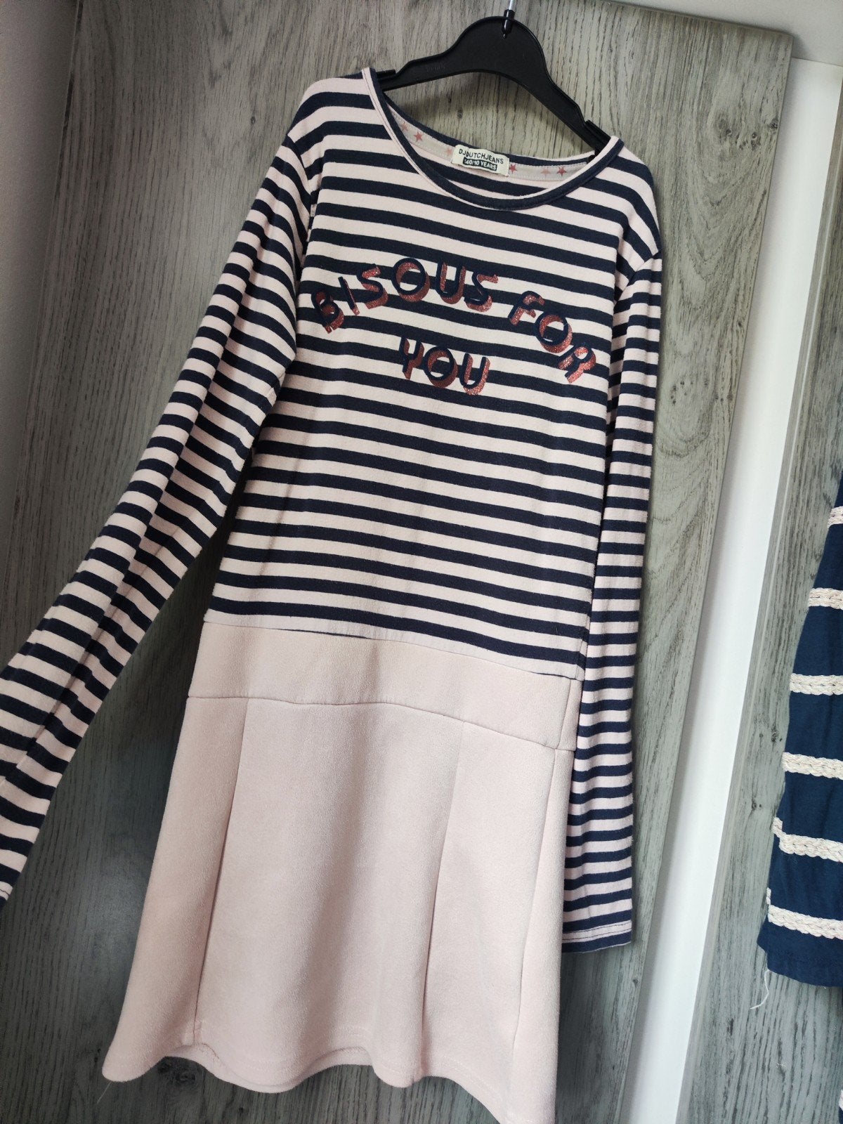 Gestreepte jurk Dj dutchjeans maat 134/140 "BISOU FOR YOU", Gebruikt, Meisje, Ophalen of Verzenden, Jurk of Rok