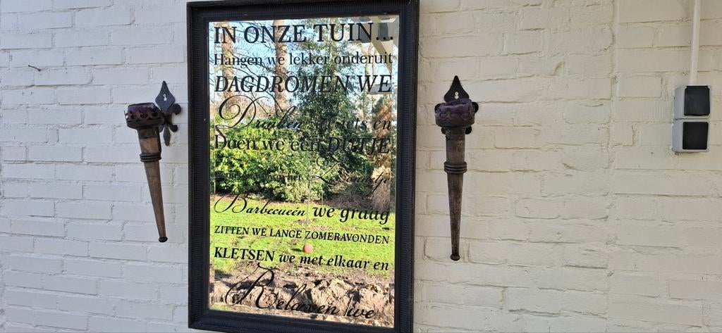 Spiegel met tekstdecoratie, Ophalen, Gebruikt, 100 tot 150 cm, Rechthoekig