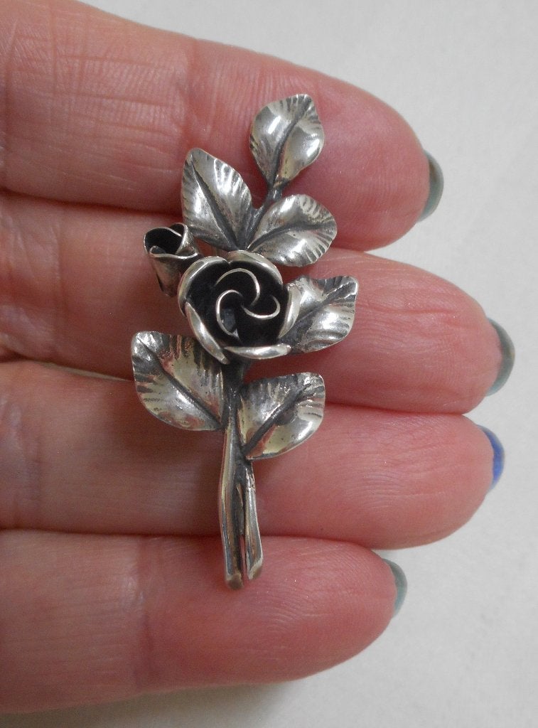 Zilveren vintage Teka roos broche nr.1325, 4 tot 7 cm, Verzenden, Zo goed als nieuw, Zilver