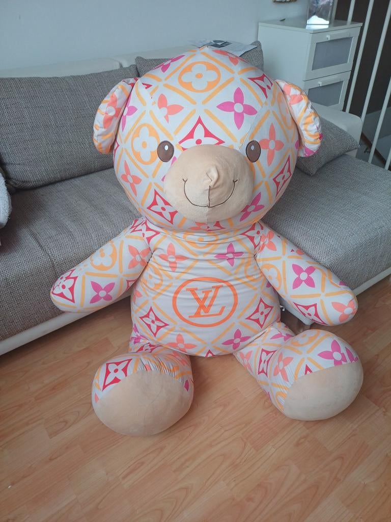 Grote XXL Louis Vuitton stijl teddybeer - Roze/Oranje, Overige merken, Overige karakters, Beer, Ophalen of Verzenden