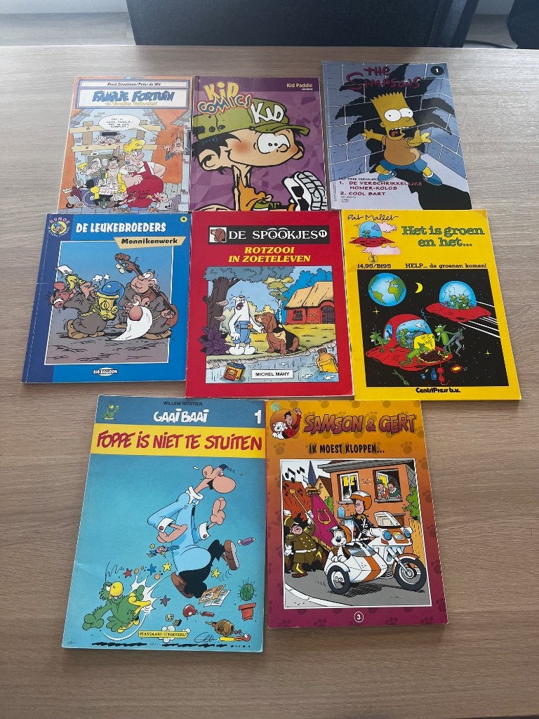 8x Strip o.a. Samson Groenen Leukebroeders Simpsons Spookjes, Eén stripboek, Ophalen of Verzenden, Gelezen