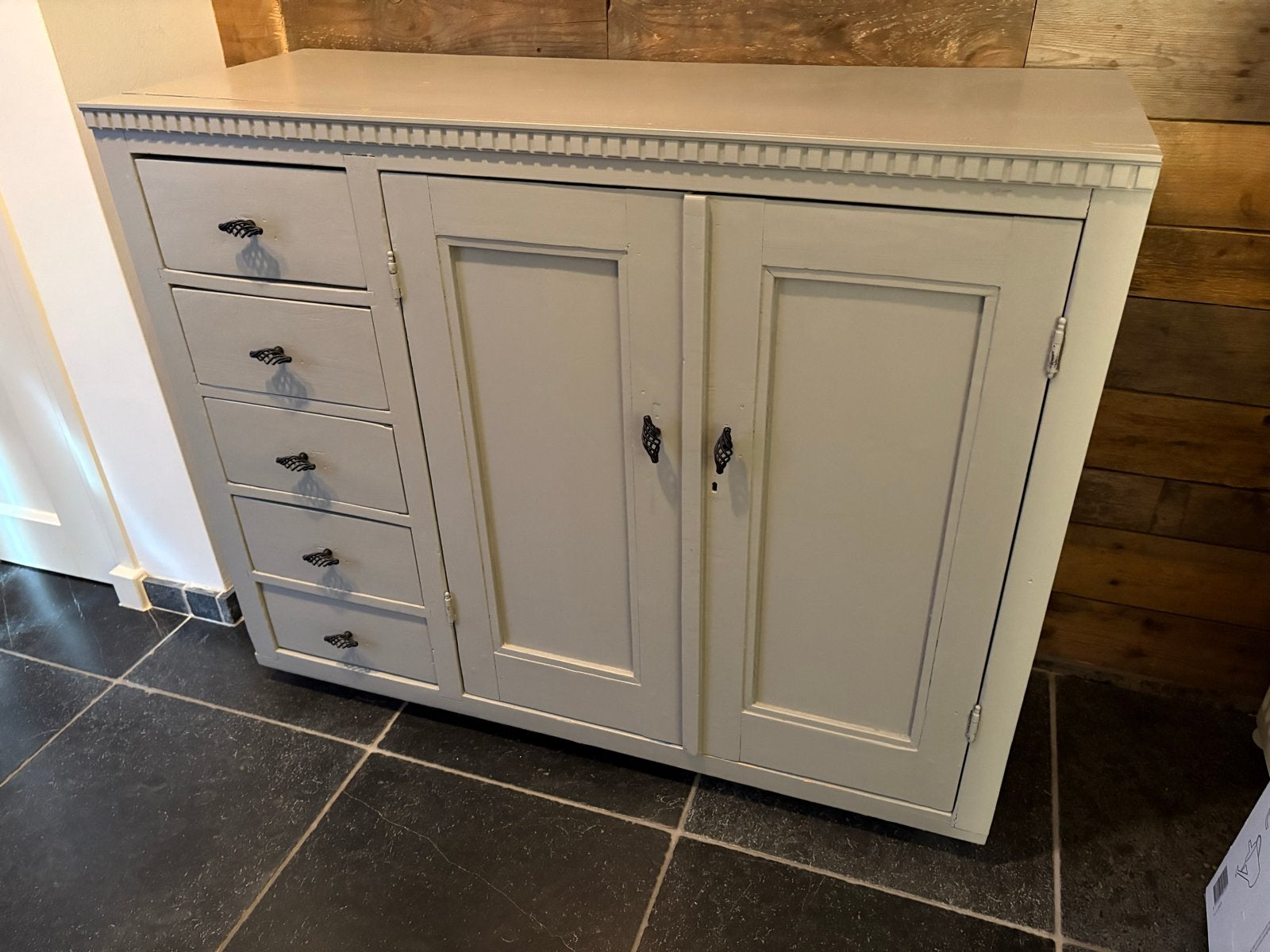 Vintage dressoir met lades en deuren - Grijs, Ophalen, Gebruikt
