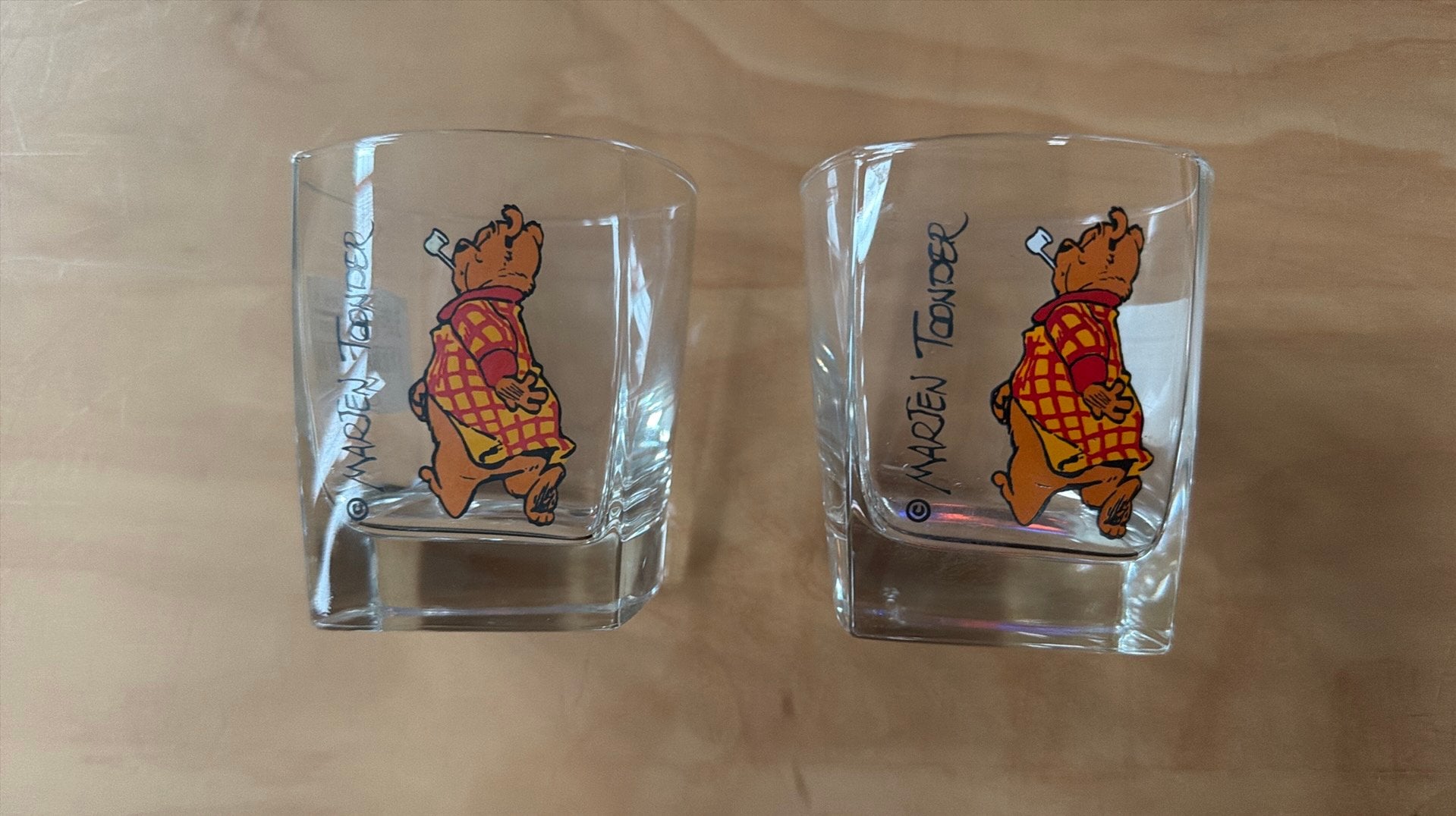 Vintage Marten Toonder glazen Olivier B. Bommel – set van 2, Ophalen, Zo goed als nieuw, Bierglas