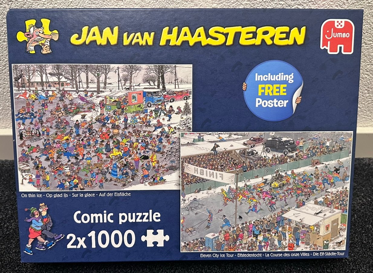 Jan van Haasteren 2x1000 OP GLAD IJS & ELFSTEDENTOCHT, Ophalen of Verzenden, 500 t/m 1500 stukjes, Zo goed als nieuw, Legpuzzel