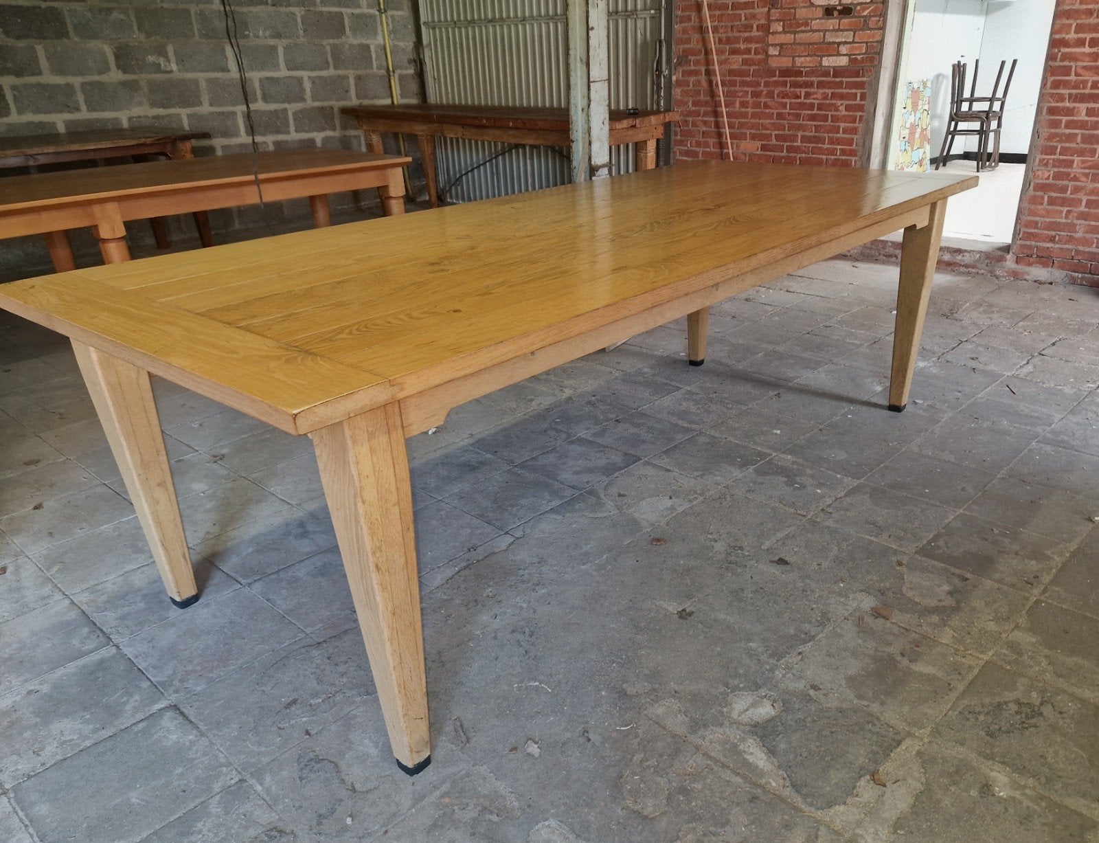 Massief eiken boerentafel 250cm, Ophalen, Eikenhout, 200 cm of meer, 50 tot 100 cm