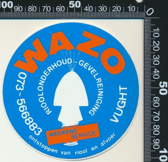Sticker: Wazo Rioolonderhoud Gevelreiniging - Vught, Ophalen of Verzenden, Zo goed als nieuw, Bedrijf of Vereniging
