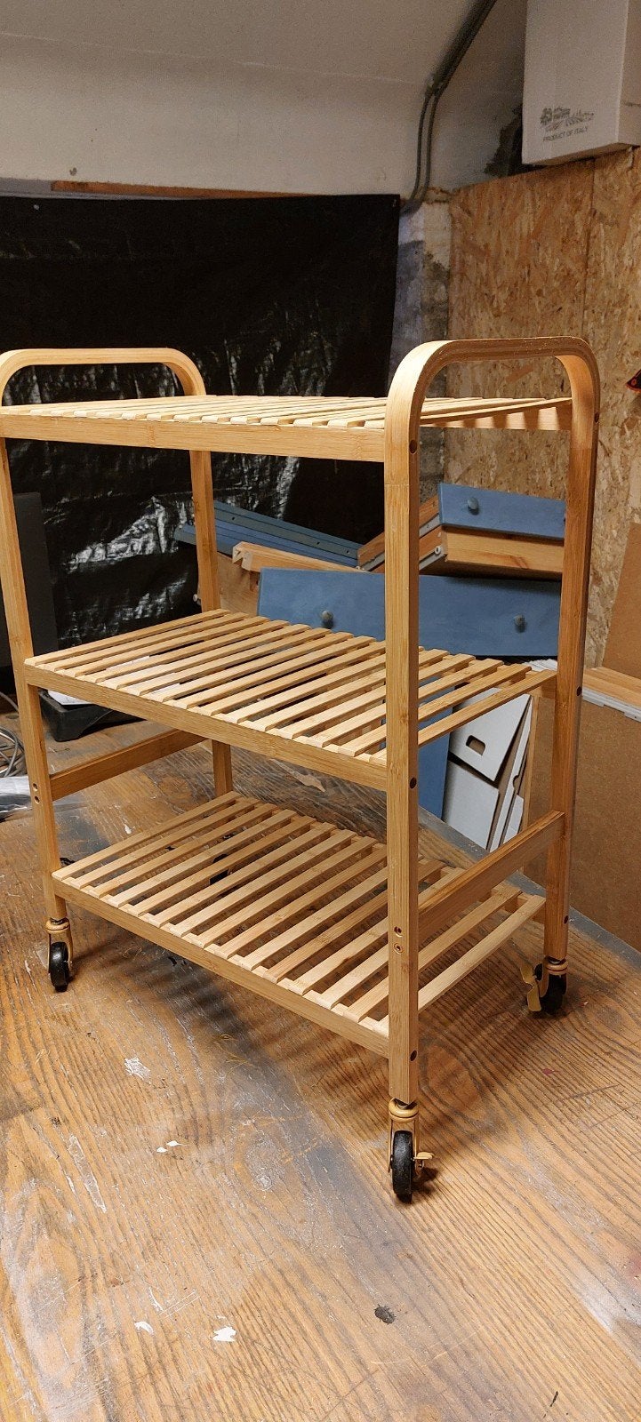 Bamboe trolley met 3 planken en wielen, Ophalen, Gebruikt
