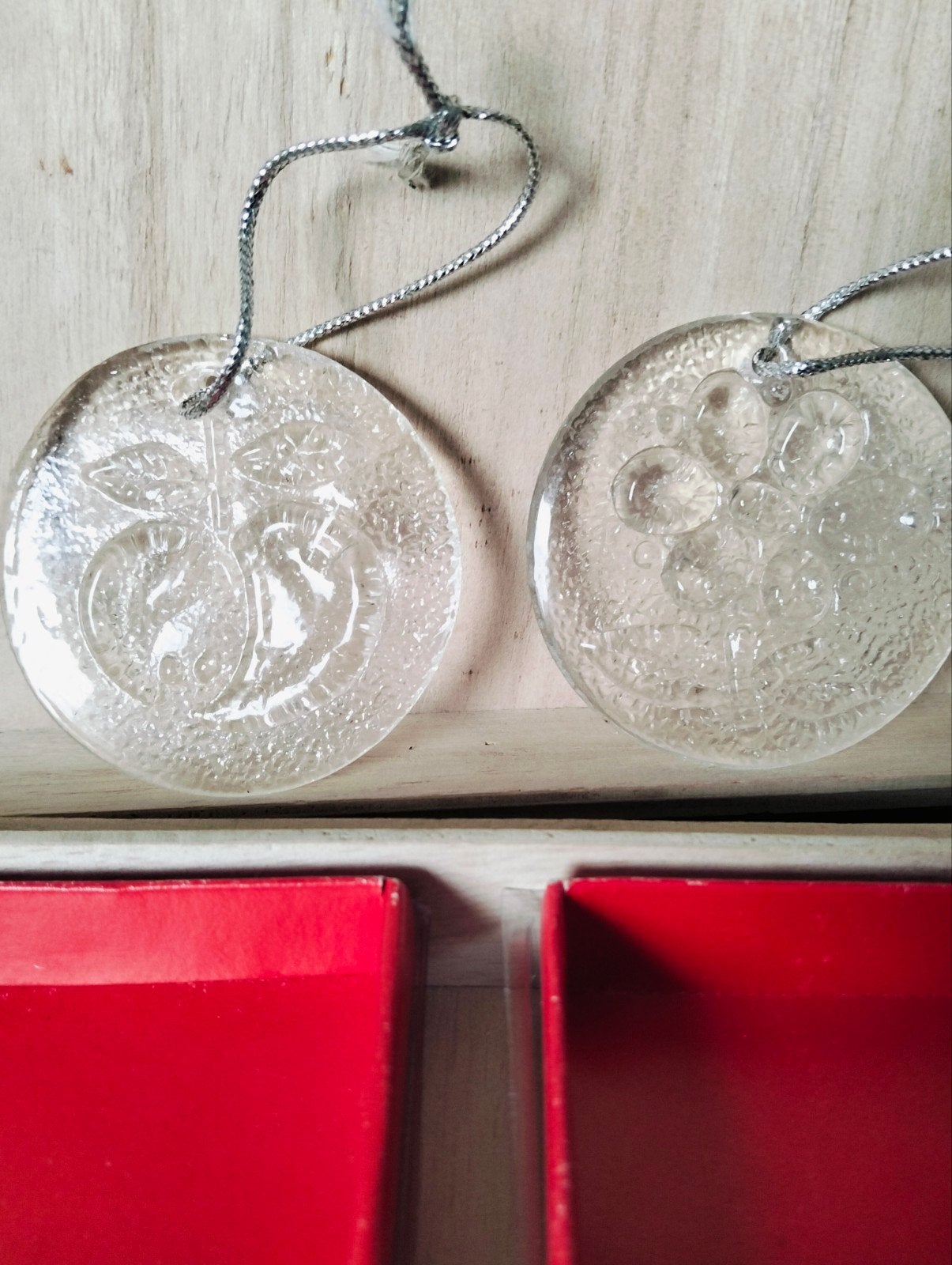 Antieke glazen kersthangers Decor appel en bloem, Ophalen of Verzenden, Zo goed als nieuw
