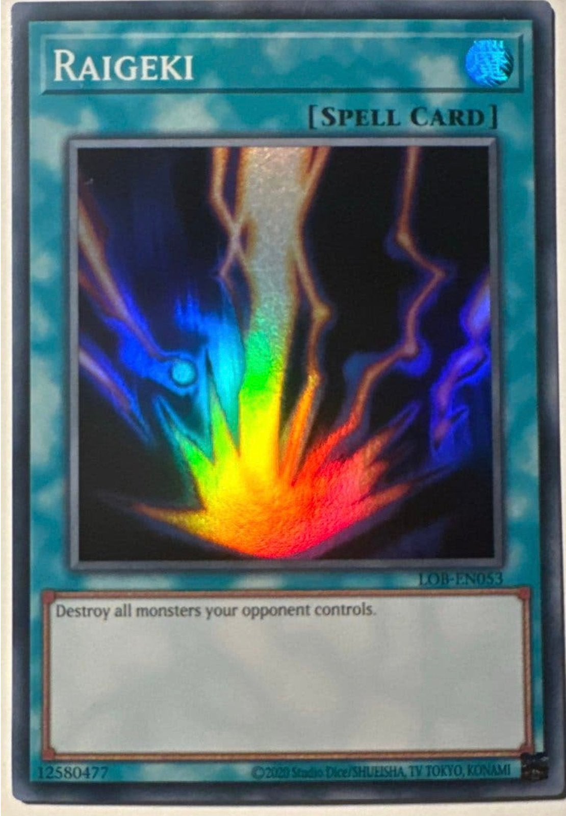 Yu-Gi-Oh! Raigeki LOB Print !, Ophalen of Verzenden, Zo goed als nieuw, Losse kaart, Foil