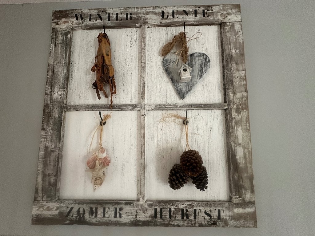 wand decoratie landelijk 4 seizoenen uniek handwerk groot, Ophalen, Hout, Decoratieobject, Zo goed als nieuw