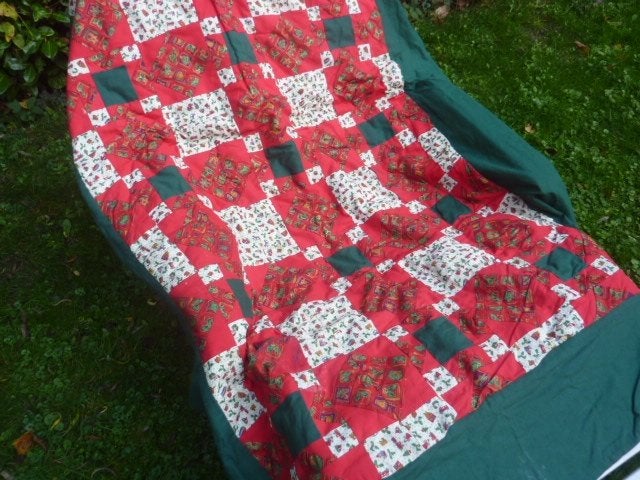 Quilt is kerstfeer handgemaakt 205 x115 cm, Ophalen of Verzenden, Zo goed als nieuw, Rechthoekig, 200 cm of meer