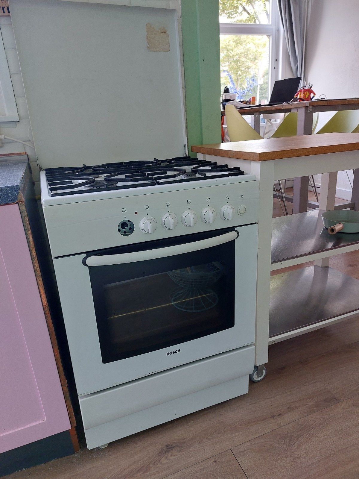 Bosch Gasfornuis met oven, Witgoed en Apparatuur, Fornuizen, Ophalen, Gebruikt, 60 cm of meer, 4 kookzones