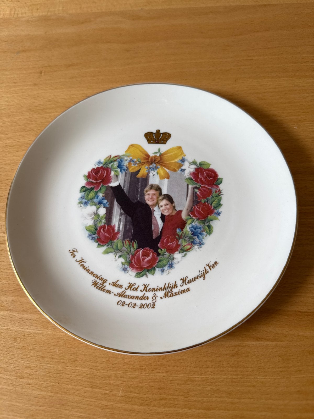 Herdenkingsbordje Huwelijk Willem-Alexander & Máxima 2002, Ophalen of Verzenden, Gebruikt, Nederland, Servies