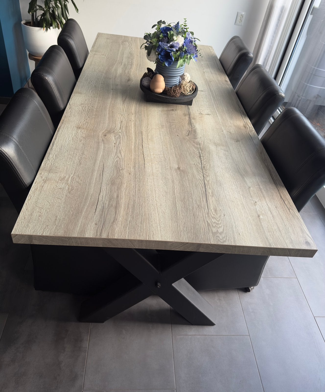 Grote eettafel 220x100 melamine met X-poten - Modern en Ruim, Ophalen, Gebruikt, 200 cm of meer, 50 tot 100 cm