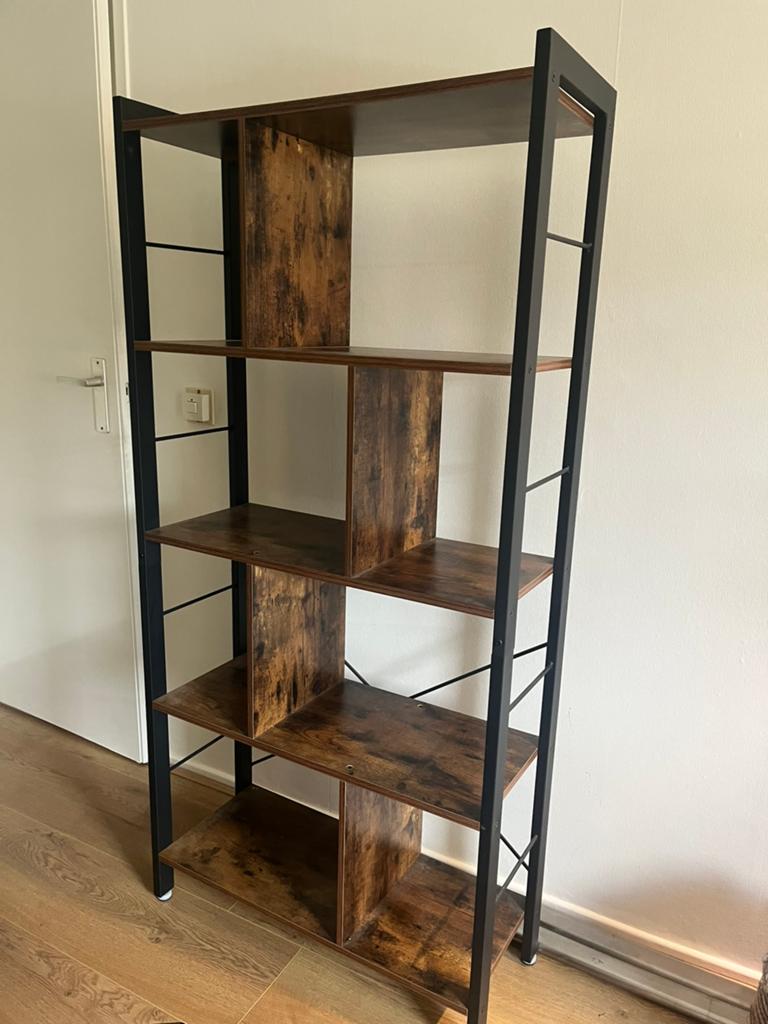 Vakkenkast donker hout mangohout roomdivider, Ophalen, Zo goed als nieuw