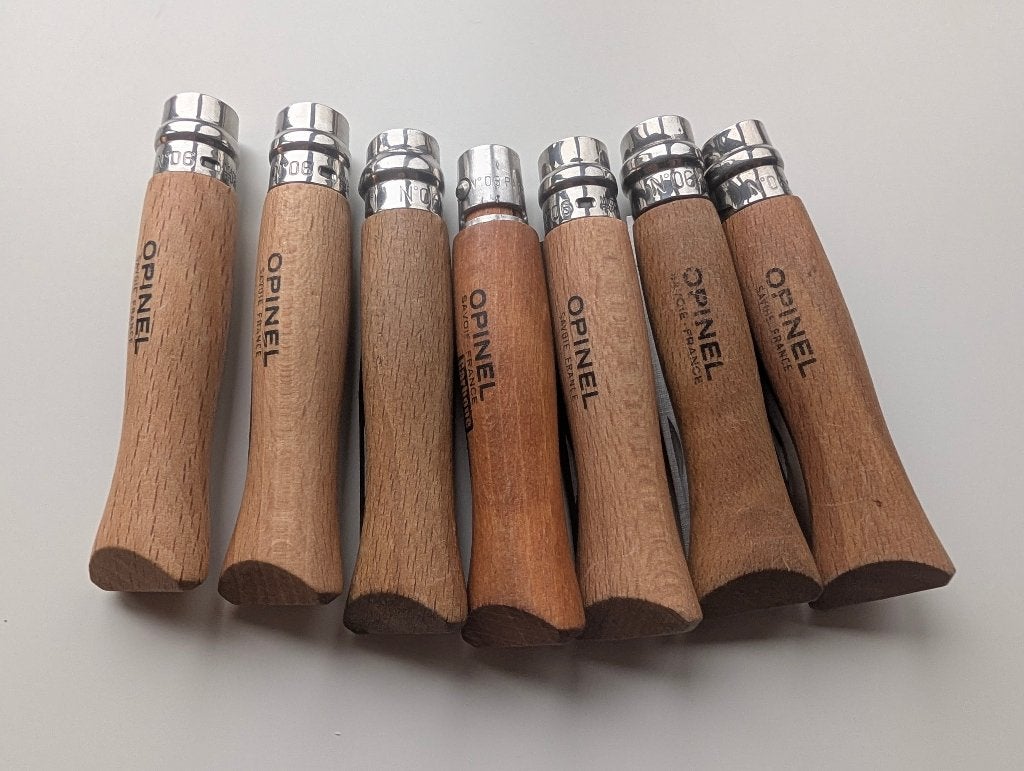 7 x Opinel no 6 zakmes, Ophalen of Verzenden, Gebruikt