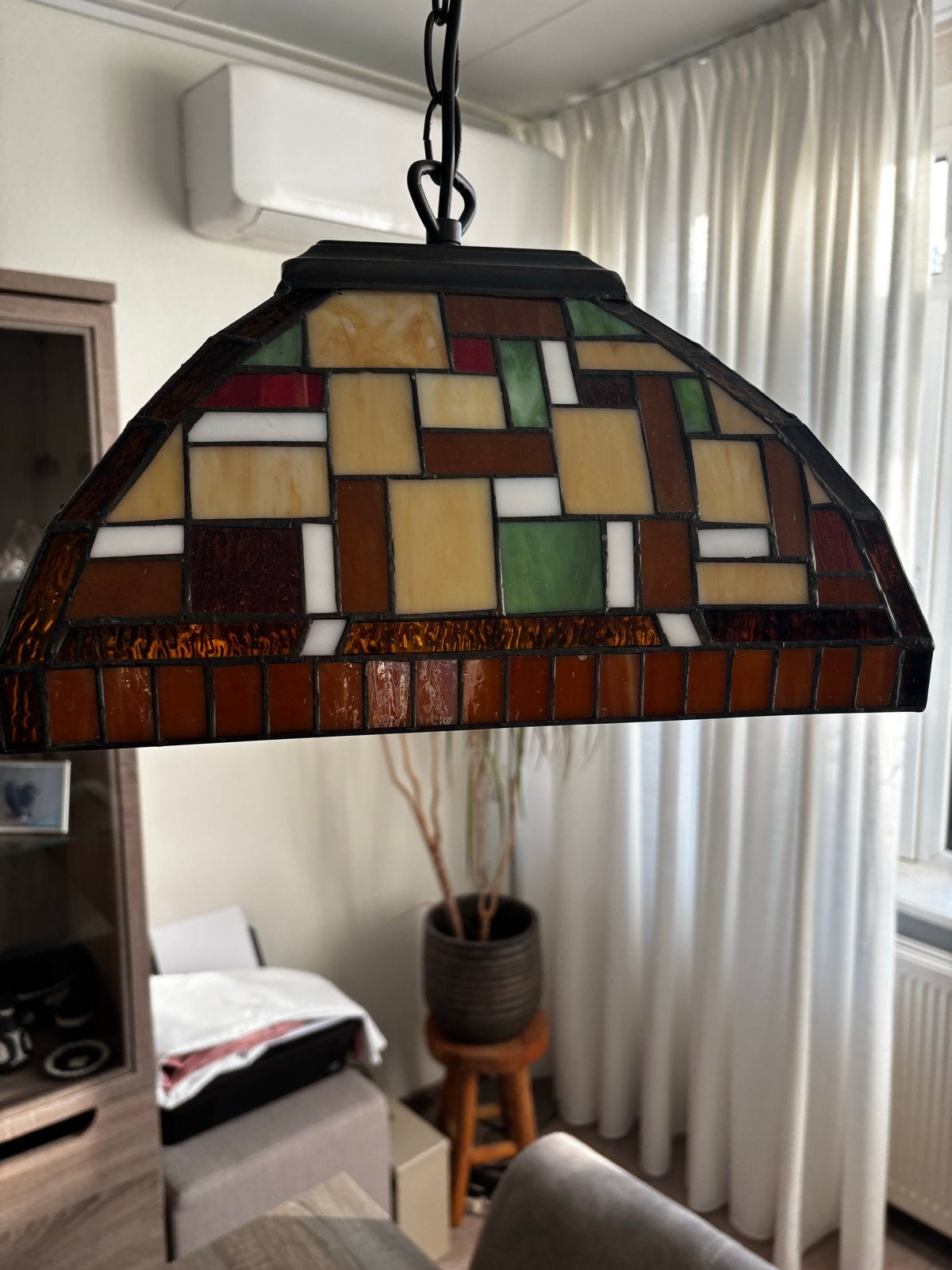 Tiffany Stijl Hanglamp - Kleurrijk Glas-in-lood Design, Ophalen, Zo goed als nieuw, Glas, E27 (groot)