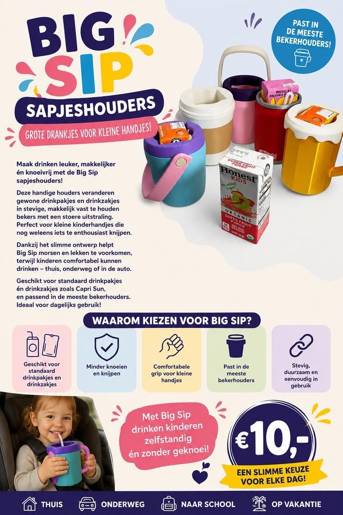 Big Sip Sapjeshouders: Grote Drankjes voor Kleine Handjes, Ophalen of Verzenden, Nieuw