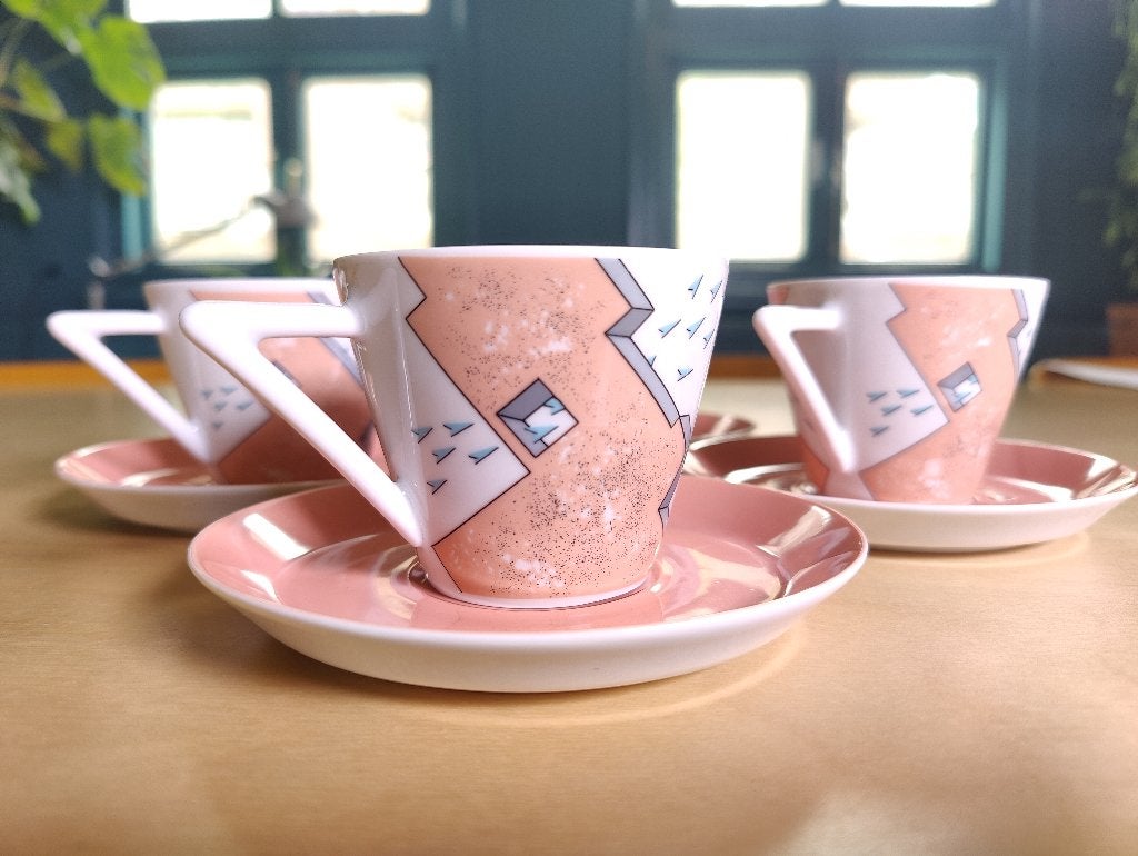 Winterling Schwarzenbach koffieservies (4x) Memphis 1980s, Verzamelen, Ophalen of Verzenden, Zo goed als nieuw, Porselein, Kop en/of schotel