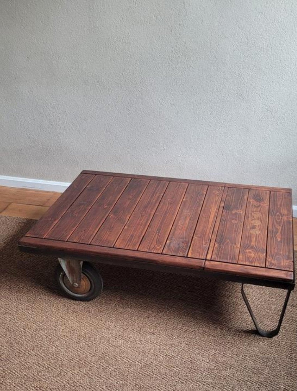 Stoere antieke salontafel gerestaureerde oude palletwagen, Ophalen, 100 tot 150 cm, 50 tot 100 cm, Zo goed als nieuw