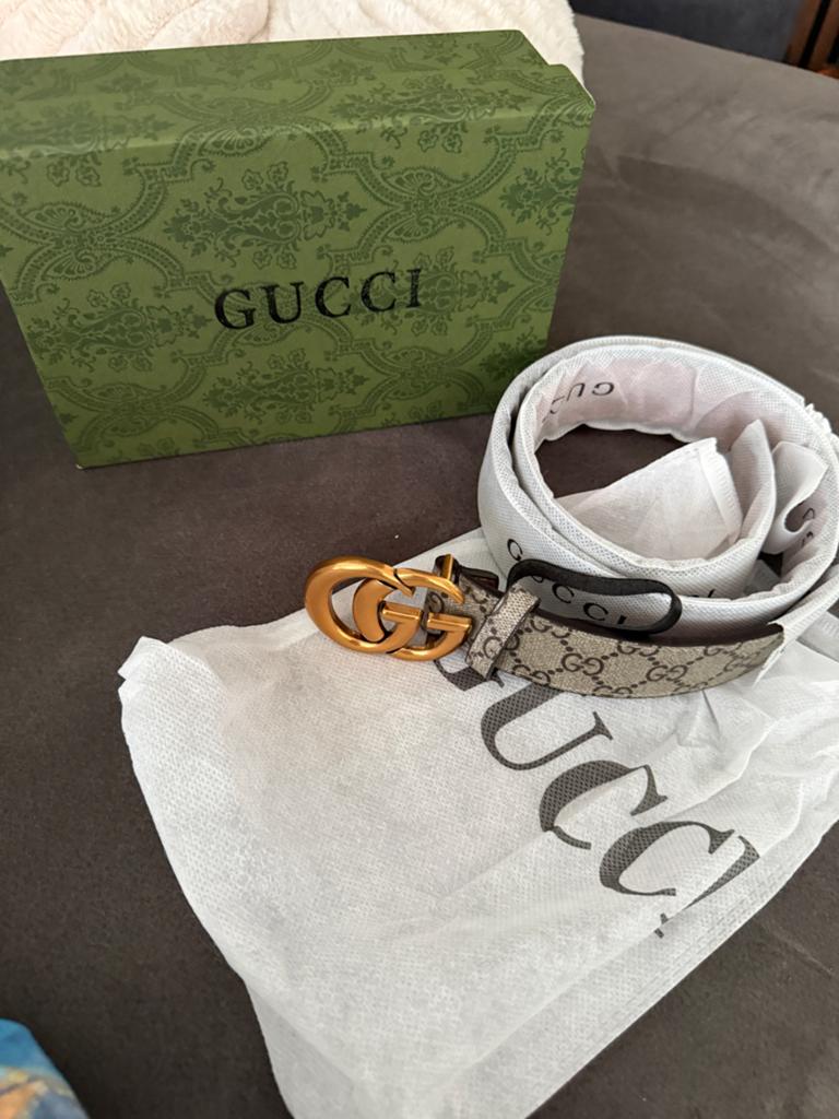 Gucci GG Supreme riem met dubbele G-gesp, Overige kleuren, 3 tot 5 cm, Echt leder, Heupriem