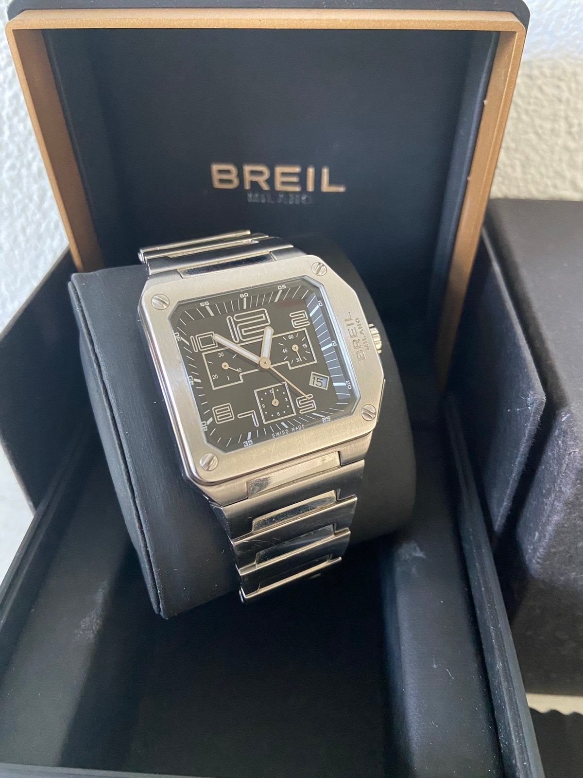 Breil Milano Chronograph Swiss Made, Zwart, IOS, Ophalen of Verzenden, Zo goed als nieuw