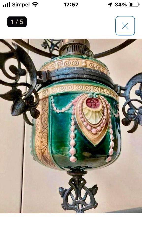 Te koop, Majolica Antieke Olielamp.koningsdag prijs € 200,00, Ophalen of Verzenden