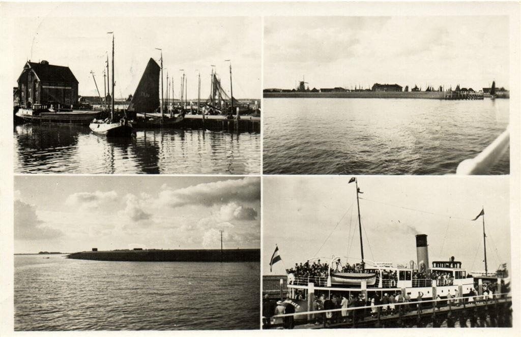 Texel, Groeten van Texel - 4 afb haven - 1948 gelopen, Ophalen of Verzenden, 1940 tot 1960, Gelopen, Noord-Holland