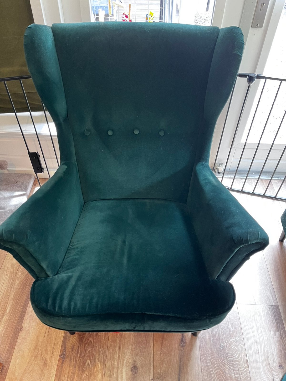 Ikea strandmon donker groen met voetenbank, Ophalen, Zo goed als nieuw, 75 tot 100 cm, 50 tot 75 cm