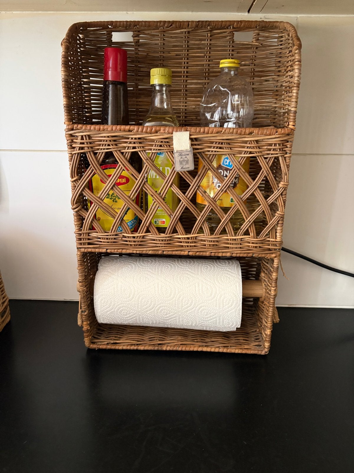 Riviera Maison rotan wandrek met keukenrolhouder, Overige typen, Verzenden, Bruin, Riviera Maison