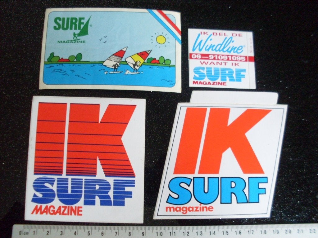 4x sticker ik surf magazine logo tijdschrift bel windline, Verzenden, Zo goed als nieuw, Bedrijf of Vereniging