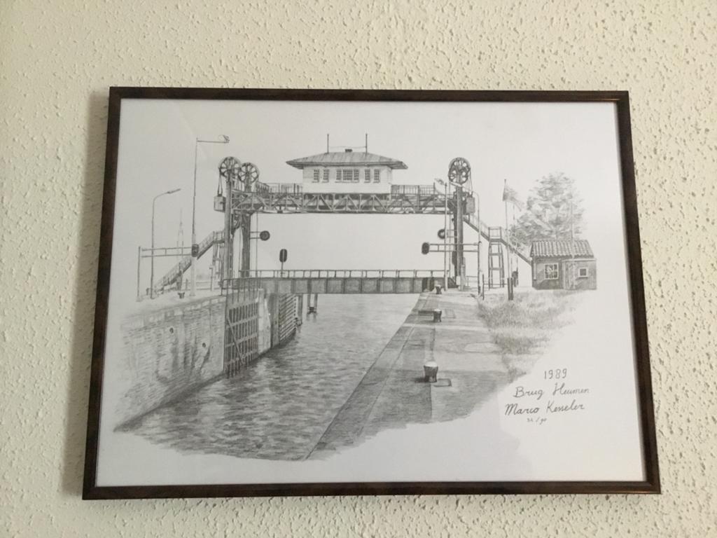 Tekening Heumense brug met mooie lijst, Ophalen