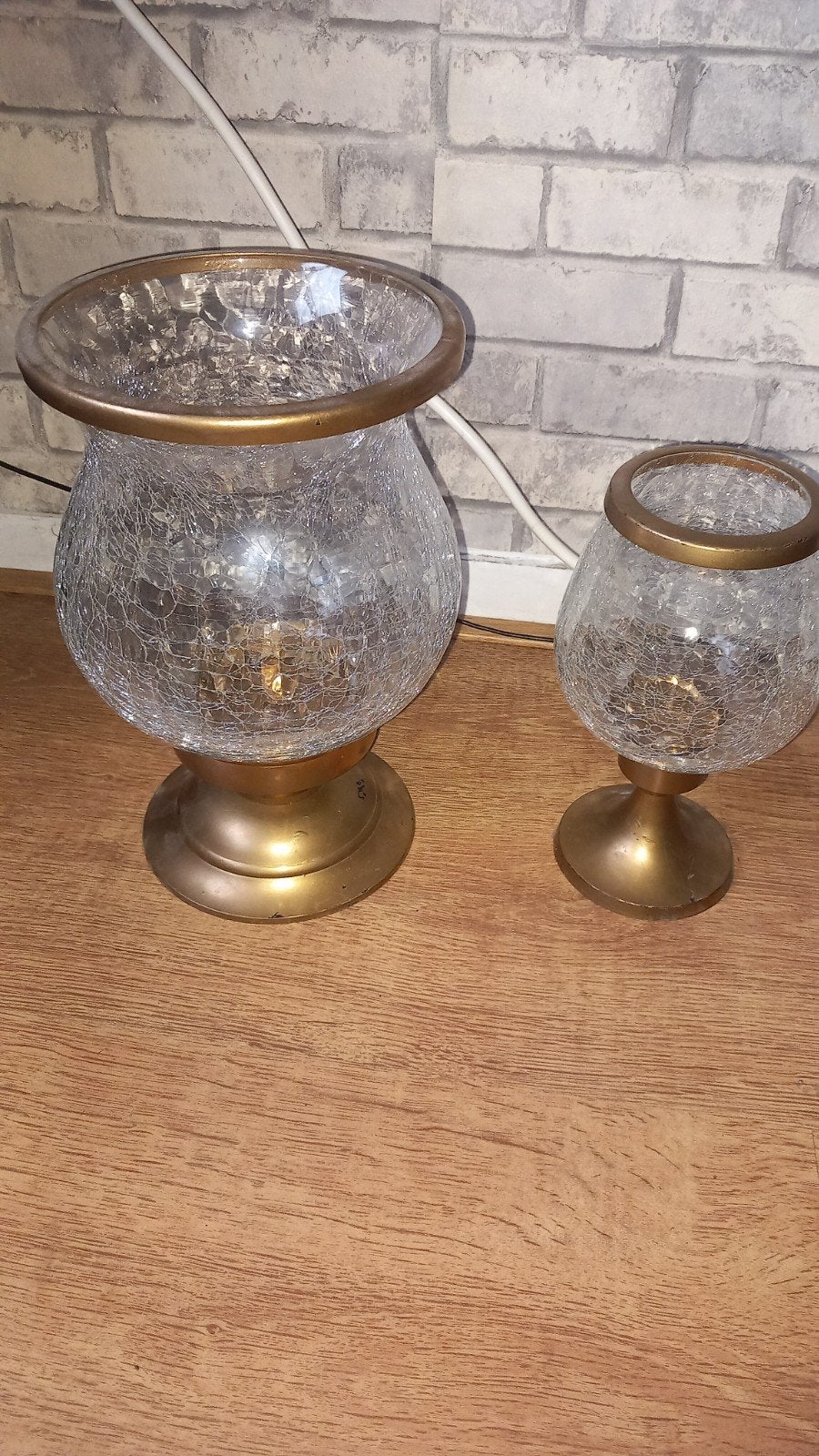 Set van 2  craquelé glas  windlichten, Ophalen, Gebruikt, Waxinelichthouder, Glas