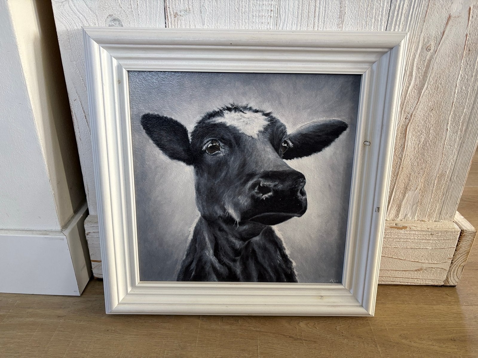Schilderij van schattige koe - 43x43cm, Ophalen of Verzenden