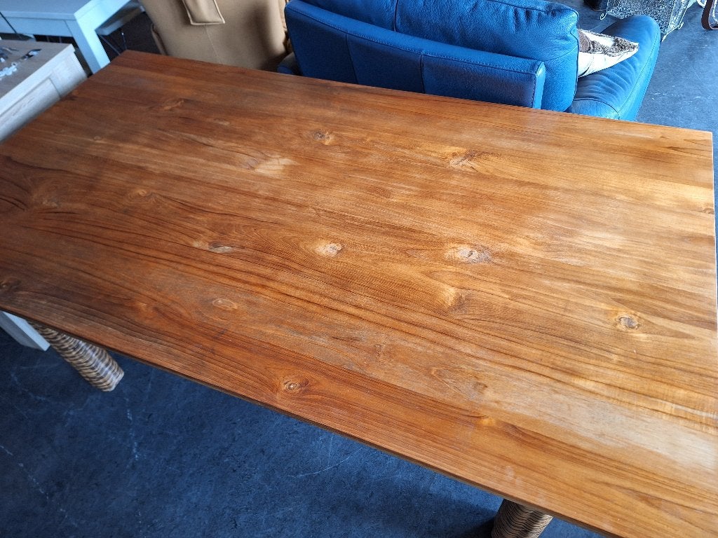 Prachtige eettafel met stevig wicker onderstel, Ophalen, Onbekend, 200 cm of meer, 50 tot 100 cm
